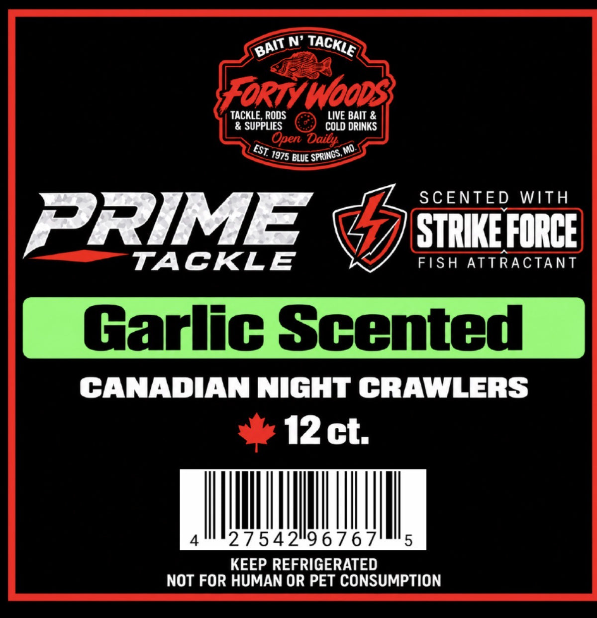 Forty Woods × Prime Tackle Garlic Scented Canadian Night Crawlers – 12 ct.
